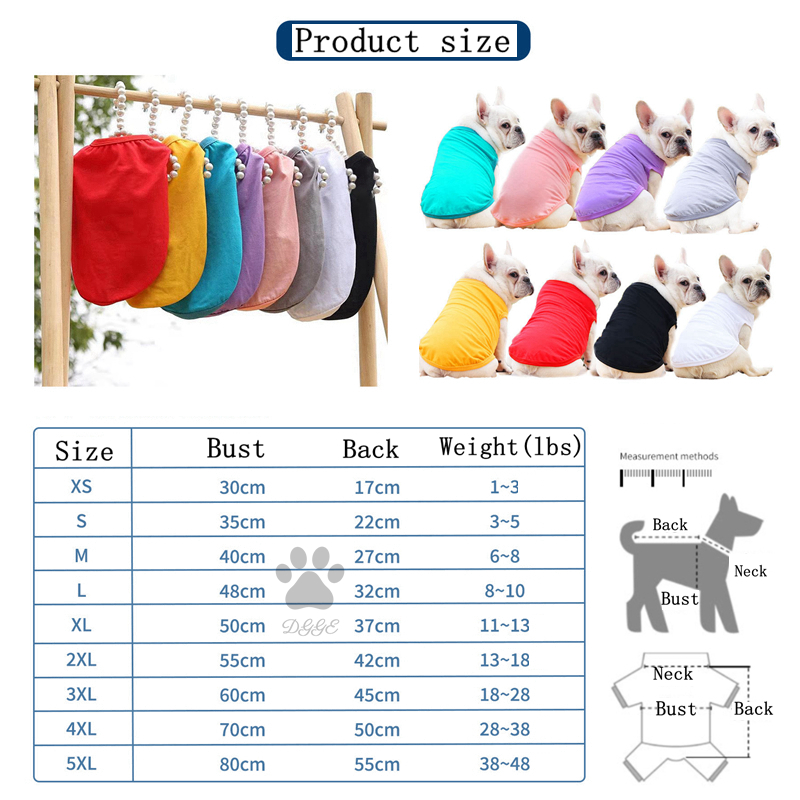 Large Dogs Clothes Sublimation Blan Towser Dog Apparel White Blank Puppy Shirts Solid Color Small T Shirt Cotton Outwear Pet Supplies French Bulldog 1