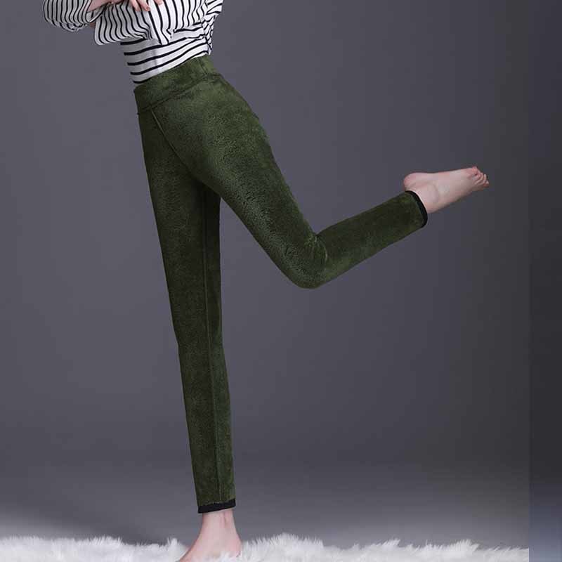 Cashmere Women Outer Wear PlusAutumn and Winter Velvet Thickening Stretch Warm Pants Solid Trousers Pantalon 11526 210508