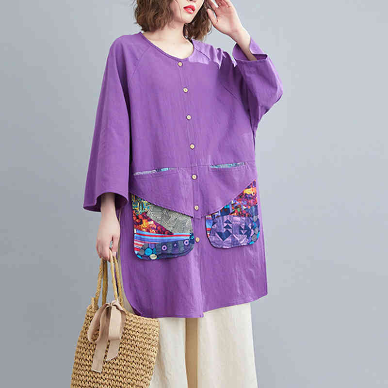 Johnature Casual Print Patchwork Shirts Spring O-neck Three Quarter Sleeve Loose Women Blouse All-match Tops 210521, Purple
Johnature Casual Print Patchwork Shirts Spring O-neck Three Quarter Sleeve Loose Women Blouse All-match Tops 210521, Purple