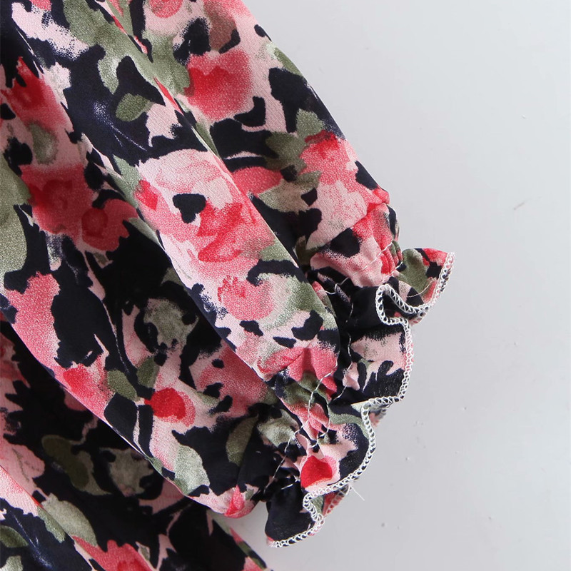 Sweet Women Water print chiffon dress Spring Fashion Ladies High Waist Country Style Female Floral crumpled Dress 210515