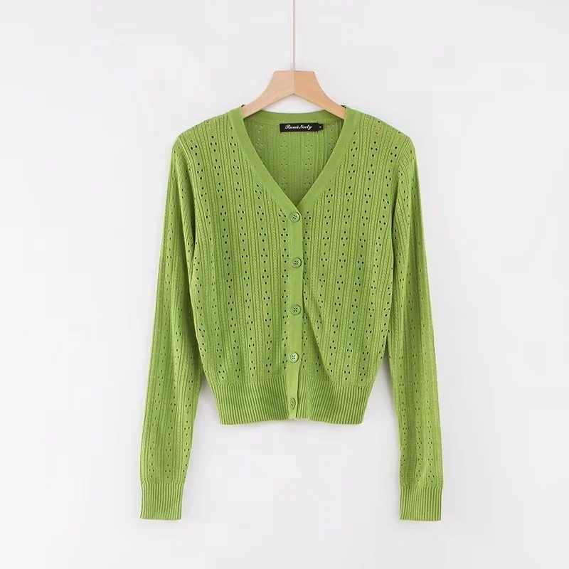 Vintage long sleeve Knitted Cardigan women buttons bgreen black sweater casual korean 210521