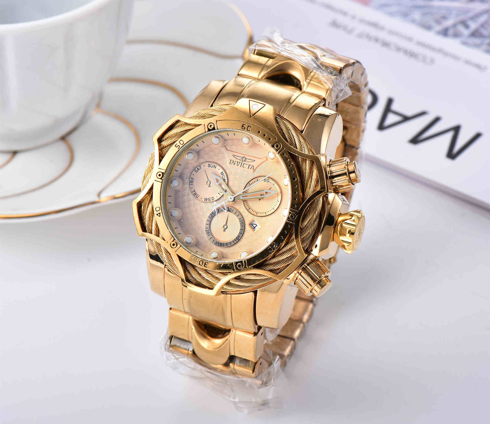

2020 Hot Selling INVICTA Brand Watches Mens Watch Classic Style Large Dial Auto Date Fashion Rose Gold Watch relojes de marca, Brown