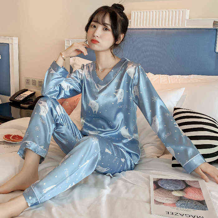 Long Sleeve Silk Pajamas Sets For Women Autumn Satin Sleepwear Pyjamas Nightwear Set Young Girl Pijama Set femme V-neck homewear 211109, Lanxuexiong
Long Sleeve Silk Pajamas Sets For Women Autumn Satin Sleepwear Pyjamas Nightwear Set Young Girl Pijama Set femme V-neck homewear 211109, Lanxuexiong