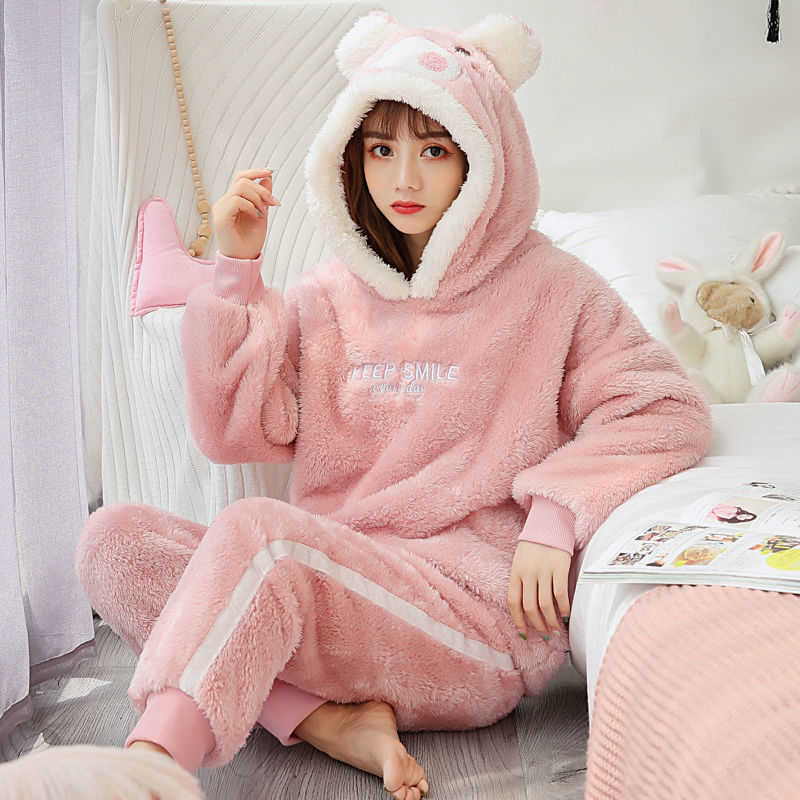 Winter Thick Warm Flannel Pajamas Sets For Women Sleepwear Home Clothing Pajama Home Wear Pyjamas Set 210924