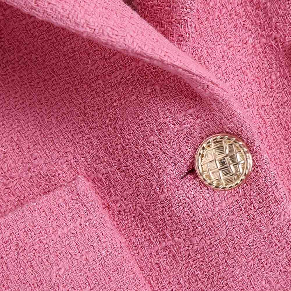 Women Fashion Tweed Casual Cropped Texture Pink Blazer Summer Pockets Single Breasted Short Blazer Jacket Coat Tops 210521