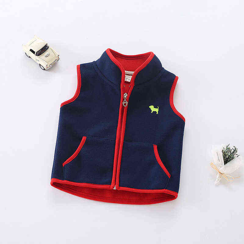 Sundae Angel Vest For Boy Girls Stand Collar Embroidery Dog Polar Fleece Kids Baby Outerwear Coats Children Waistcoats 2-7Y 211203