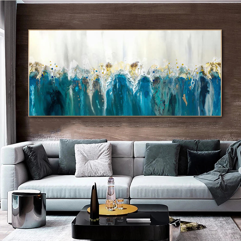Abstract Green Canvas Painting Wall Art Pictures For Living Room Modern Home Decor Golden Nordic Posters And Prints Wall Decor