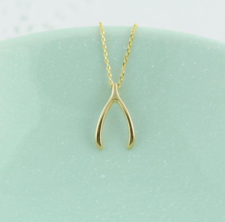 Trendy Wishbone Lucky Pendant Gold Silver Plated Fashion Jewelry Statement Necklace Women Necklaces