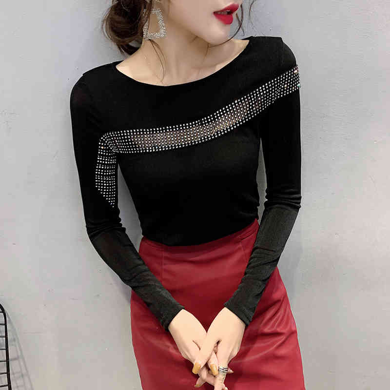 Women' T-Shirt Spring Autumn Tees Korean Clothes Sexy Hollow Out Patchwork Diamonds T-shirt Women Tops Ropa Mujer Bottoming Shirt, Gray tshirt
Women' T-Shirt Spring Autumn Tees Korean Clothes Sexy Hollow Out Patchwork Diamonds T-shirt Women Tops Ropa Mujer Bottoming Shirt, Gray tshirt