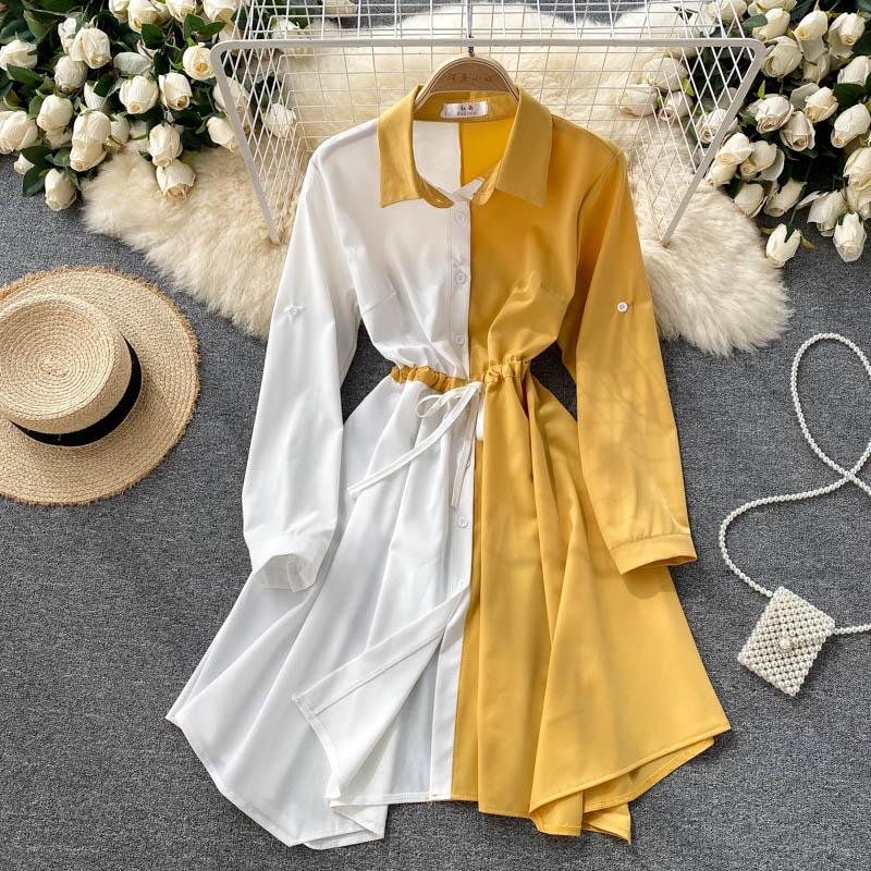 Casual Dresses 2021 Full Sleeve Shirt Type Dress Office Lady Double Color Patched Turn Down Collar Drawstring Summer Asymmetrical Women, Black
Casual Dresses 2021 Full Sleeve Shirt Type Dress Office Lady Double Color Patched Turn Down Collar Drawstring Summer Asymmetrical Women, Black