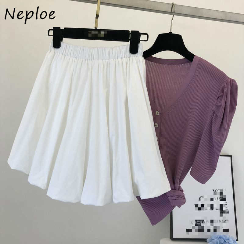 Neploe Korean Summer Shorts Elasticity High Waist A Line Women Sweet Fashion Solid Color Femme 1E885 210714