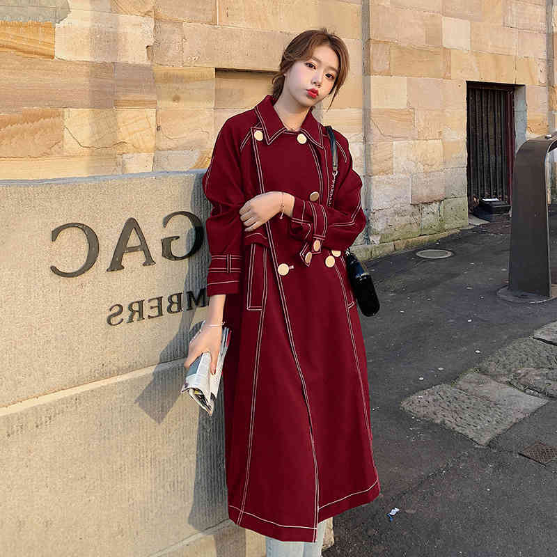 Black Denim Casual Trench Coat For Women Lapel Long Sleeve Double Breasted Korean Female Autumn Clothes 210524
