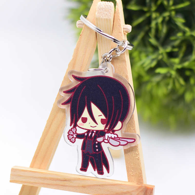 2019 Black Butler Keychain Double Sided Key Chain Acrylic Pendant Anime Accessories Cartoon Key Ring G1019