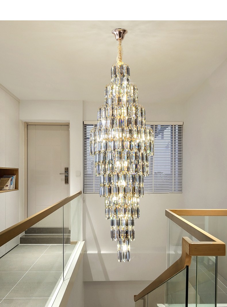 LED Modern Smokey Gray Crystal Chandeliers Lights Fixture American S-golden Big Long Chandelier European Home Villa Hotel Stairway Indoor Lighting Hei
