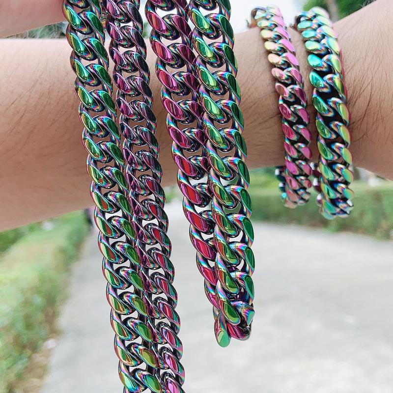 Chains 12MM Franco Colorful Miami Curb Cuban Link Chain Necklace Bracelet Jewelry Set Men Women Stainless Steel Chunky Heavy Hip Hop
Chains 12MM Franco Colorful Miami Curb Cuban Link Chain Necklace Bracelet Jewelry Set Men Women Stainless Steel Chunky Heavy Hip Hop