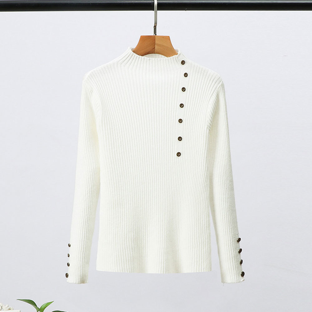 Joco Jolee Women Korean Button Throat Sweater Casual Turtleneck Pullover Autumn Winter Slim Knitting Tops Harajuku Jumpers 210428
