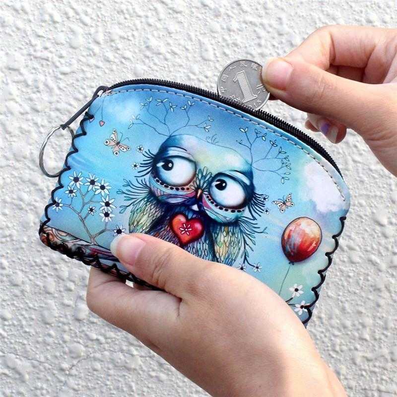 Animals Coin Purses Fashion Print Purse With Zipper Plush Key Chain Bag Kawaii Hand Made Children Leather Kids Wallet