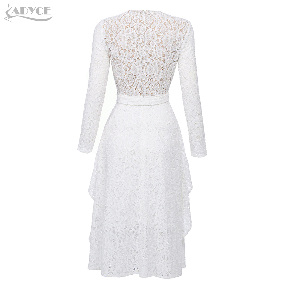 Winter Women White Lace Long Sleeve Dress Sexy Lady O Neck Midi Fashion Celebrity Evening Runway Club Party 210423