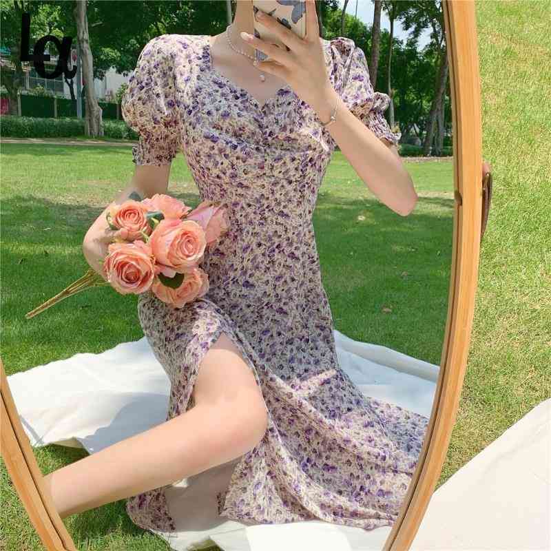 Summer Elegant Floral Dress Women Korean Vintage Sweet Short Sleeve Split Casual Holiday Party Skater 210519
Summer Elegant Floral Dress Women Korean Vintage Sweet Short Sleeve Split Casual Holiday Party Skater 210519