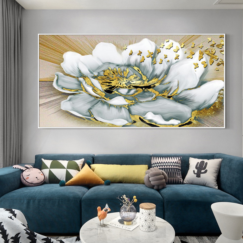 Golden Flower Canvas Paintings Abstract Art Poster and Print Modern Pictures For Living Room Nordic Simple Gold Foil Wall Decor