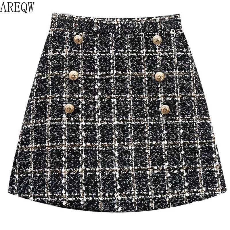 Tweed Skirt for Women In Autumn Spring Korean White Black Chic Short with High Waist Mini s 210619