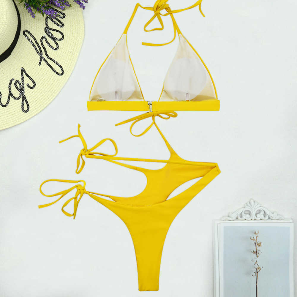 Sexy Hollow Out Swimwear Women Swimsuit Bandage Backless Bathing Suits Summer Beach Wear Monokini XL 210625