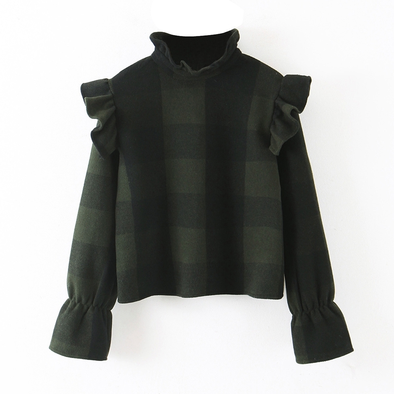 Autumn Thicken Woolen Tops Women Turtleneck Flare Sleeve Ruffles Shirt Female Pullover Casual Plaid XZ2530 210525, Green
Autumn Thicken Woolen Tops Women Turtleneck Flare Sleeve Ruffles Shirt Female Pullover Casual Plaid XZ2530 210525, Green