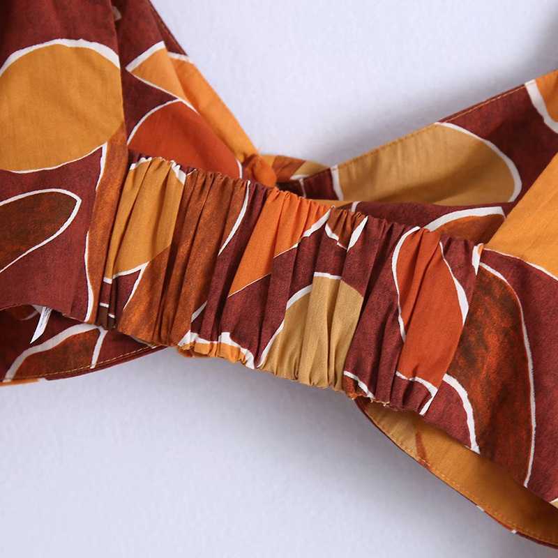 Women Tropical Floral Print Short Blouse Female Puff Sleeve Elastic Slim Shirts Buckle Blusas Chic Boho Crop Tops 210521