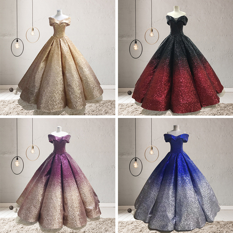 Long Evening Dresses luxury Gorgeous Ball Gown off shoulder V-neck Arabic Gold Lace Velvet Black Women sequined Formal Evening Gowns