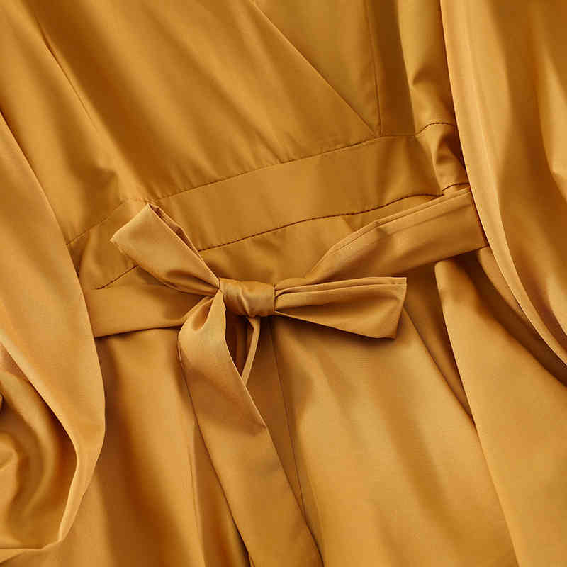 Vintage Women A-line Shirt Dress Autumn Casual High Waist Bow Belted Female Pleated Ruffle Dresses Vestito Da Donna 210519