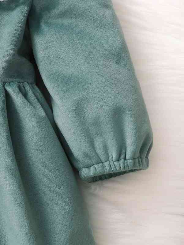 Baby Eyelet Embroidery Scallop Trim Button Back Velvet Dress SHE