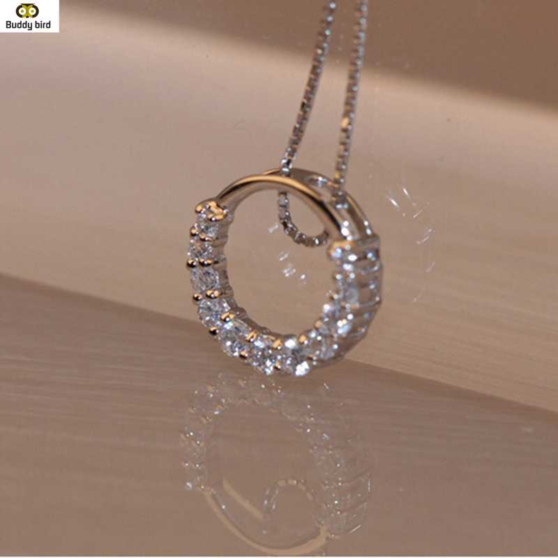 Pendant Necklaces Wedding Courtship Necklace Shiny Zircon Crystal Circle 925 Sterling Silver Women's Jewelry Gift Erkek Kolye
Pendant Necklaces Wedding Courtship Necklace Shiny Zircon Crystal Circle 925 Sterling Silver Women's Jewelry Gift Erkek Kolye