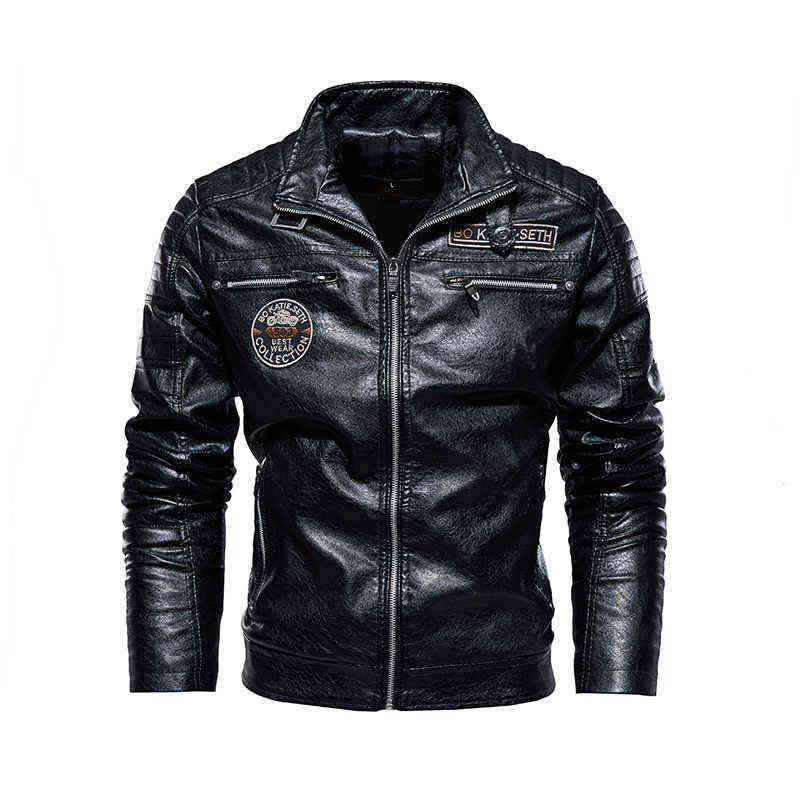 Street Knights Leather Jacket Men Winter Fleece Motorcycle Pu Leahter Jacket Male Stand Collar Casual Windbreaker Slim Coat 4Xl 211119