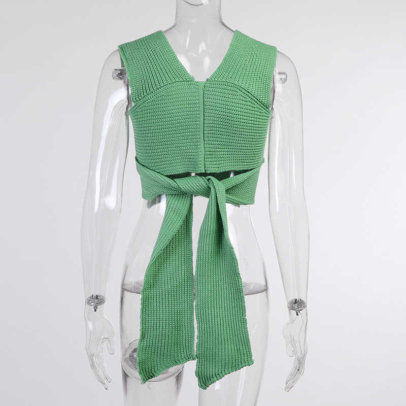 Colysmo Knitted Sweater Vest Solid Color Hollow out Crossed Slim Fit Elegant Crop Tank Top Women Sexy Bustier Chic Streetwear 210527