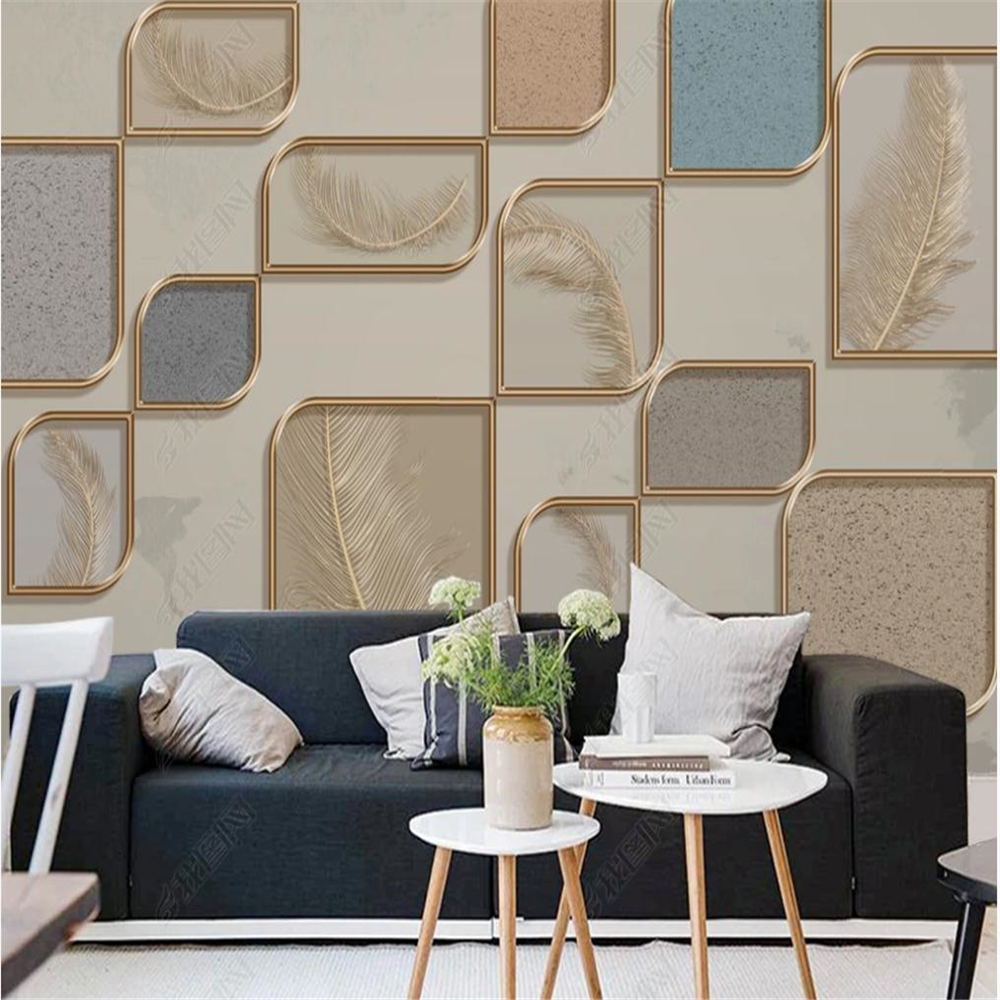 Modern 3d wallpaper geometric fashion feather golden embossed line background wall