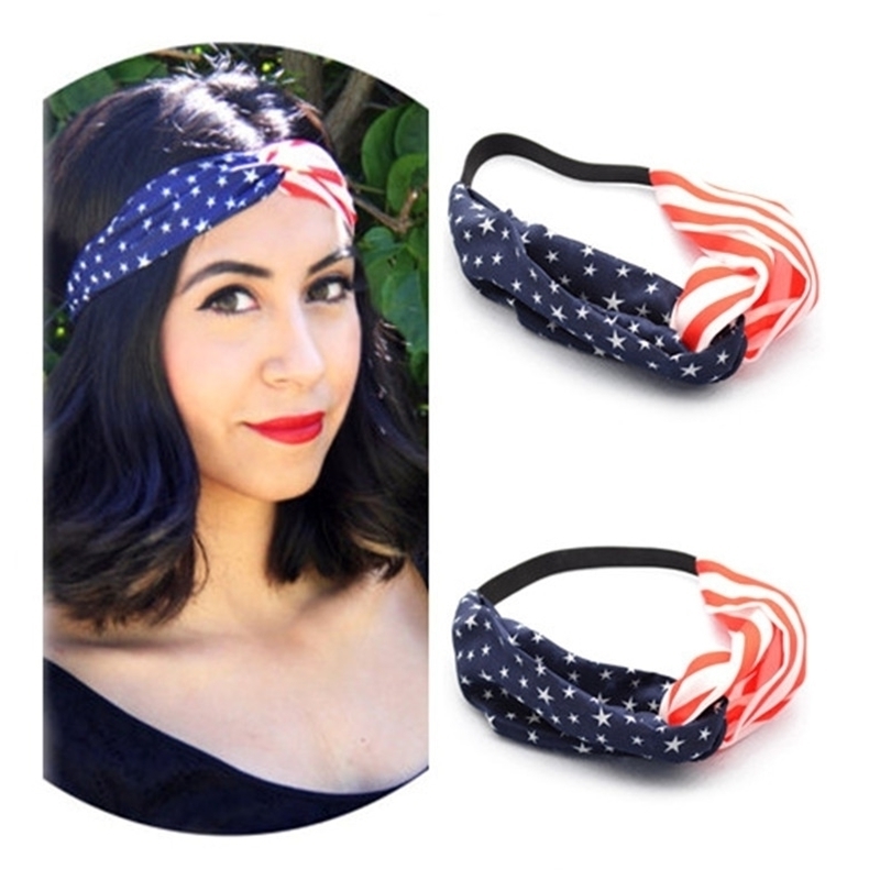 autumn winter cross version elastic Korean hair ornament American flag Headband