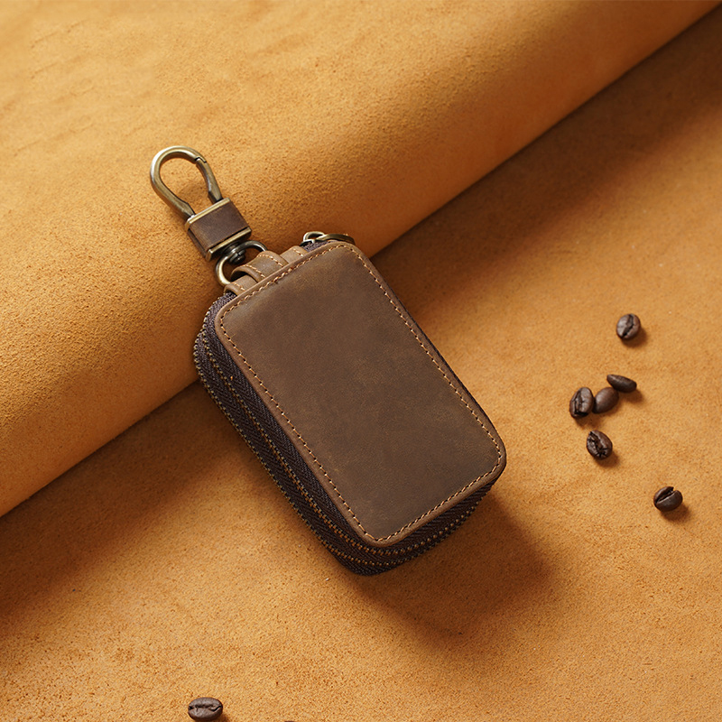 Men Key Holder Housekeeper Leather Car Key Wallets Keys Organizer Women Keychain Covers Zipper Key Case Bag Unisex Pouch Purse