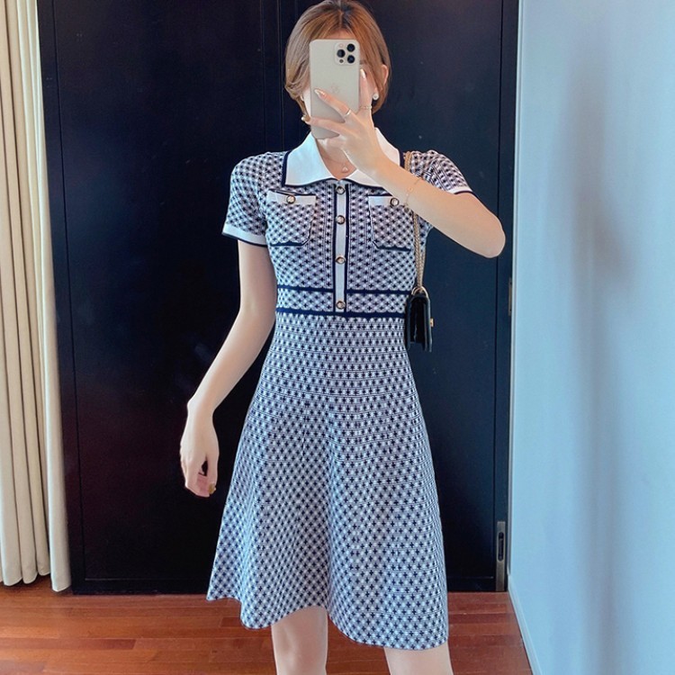 Korean Knitted Mini Dress Summer Elegant Fashion Ladies Short Sleeve High Waist A-line Sweater Dresses Vestidos Femme 210519