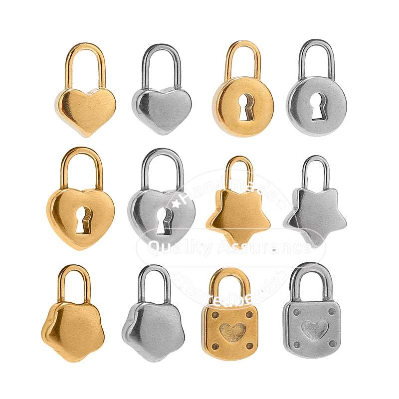 Charms 6pcs Stainless Steel Gold Lock Key Heart Star Shaped Padlock Pendants For Bracelets Necklace DIY Jewelry Findings Crafts, Bronze;silver
Charms 6pcs Stainless Steel Gold Lock Key Heart Star Shaped Padlock Pendants For Bracelets Necklace DIY Jewelry Findings Crafts, Bronze;silver