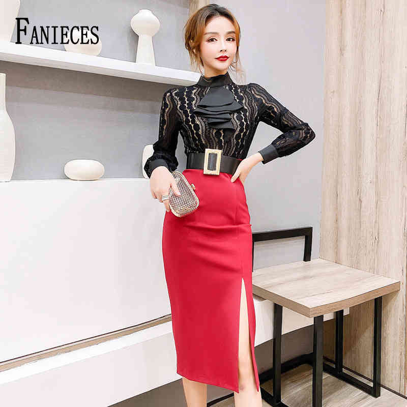 Women Bodycon Patchwork Lace Dress Long Sleeves Midi Office Lady Dresses vestido de mulher kobieta sukienka 210520, Black 
Women Bodycon Patchwork Lace Dress Long Sleeves Midi Office Lady Dresses vestido de mulher kobieta sukienka 210520, Black