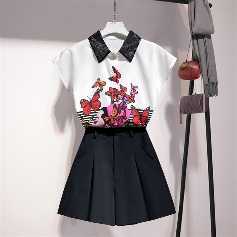 Women' suit summer printed chiffon shirt high waist wide leg shorts fashion two-piece for reducing age 210525, White
Women' suit summer printed chiffon shirt high waist wide leg shorts fashion two-piece for reducing age 210525, White