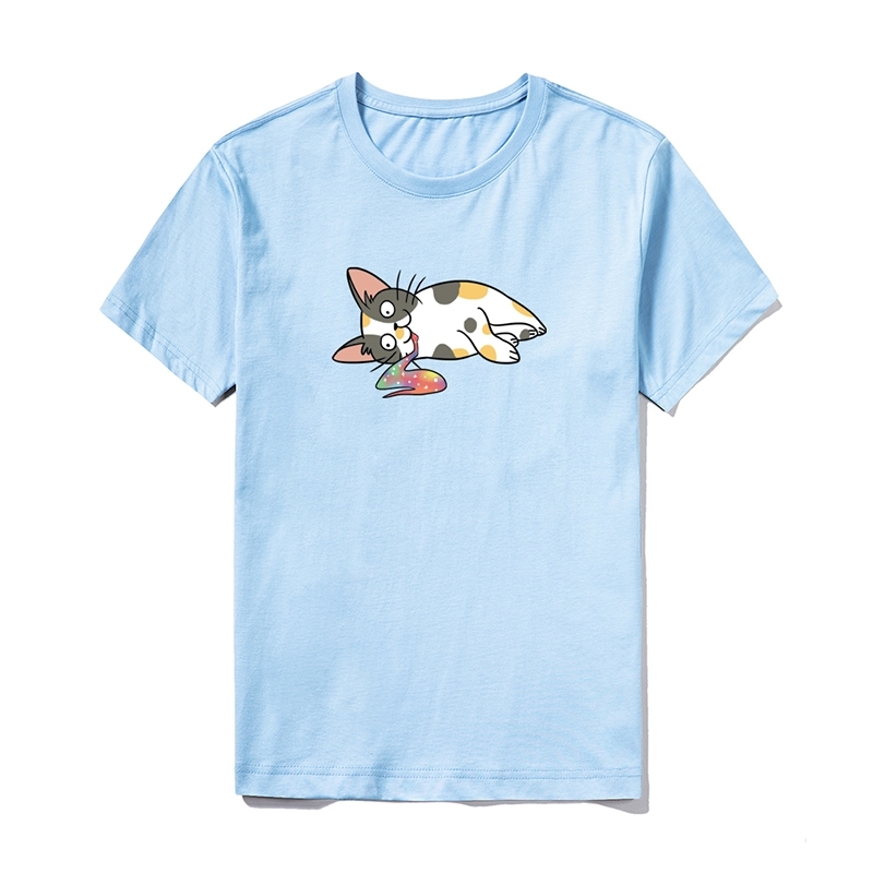 Mens T-shirt Summer Casual Funny Cartoons Cat Cute Short Sleeve T-Shirts Homme Streetwear Anime Cotton Slim Fit Men T-shirts 210603