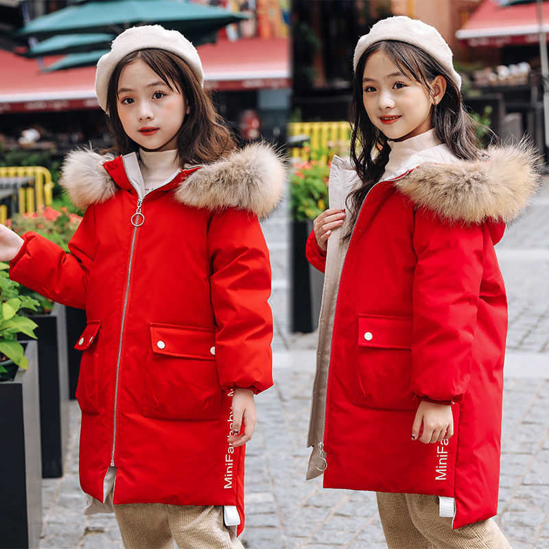 Teen Young Girls Warm Coat Winter Parkas Outerwear Teenage Outfit Children Kids Girls Fur Hooded Jacket for 5 6 8 10 12 Years 210812
