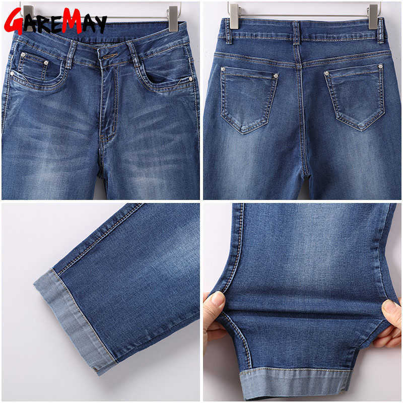 GAREMAY Plus Size Skinny Capris Jeans Woman Female Stretch Knee Length Denim Shorts Pants Women With High Waist Summer 210616