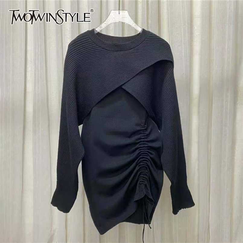 TWOTWINSTYLE Sexy Knitted Two Piece Set For Women O Neck Long Sleeve Short Tops High Waist Drawstring Mini Dresses Female Sets 211108, Gray
TWOTWINSTYLE Sexy Knitted Two Piece Set For Women O Neck Long Sleeve Short Tops High Waist Drawstring Mini Dresses Female Sets 211108, Gray