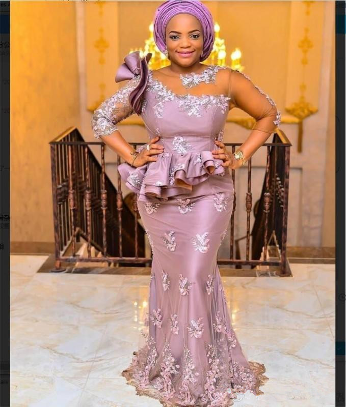 Aso Ebi Style Mother Of Bridal Dresses Illusion One Shoulder Half Sleeves Lace Appliques African Evening Floor Length Prom Dress