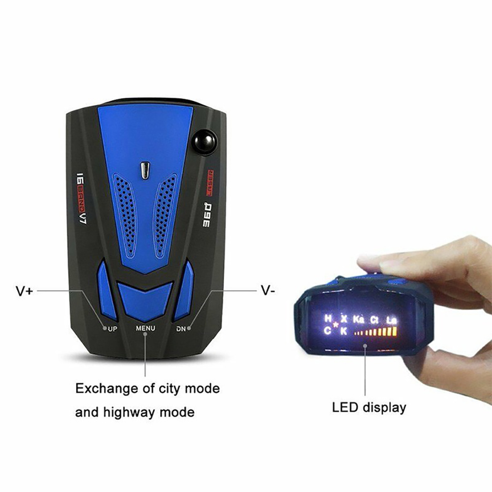 Car Radar Laser Detector Tool V7 16 Band LED Display Motion Speed Detection English Russian Thai Spanish Voice Alert