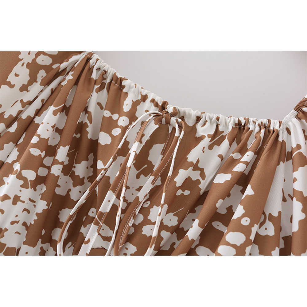 Summer Printed Dress Women Puff Long Sleeves Elegant Casual Chic Lady Maxi Dress Woman Robe Femme 210709