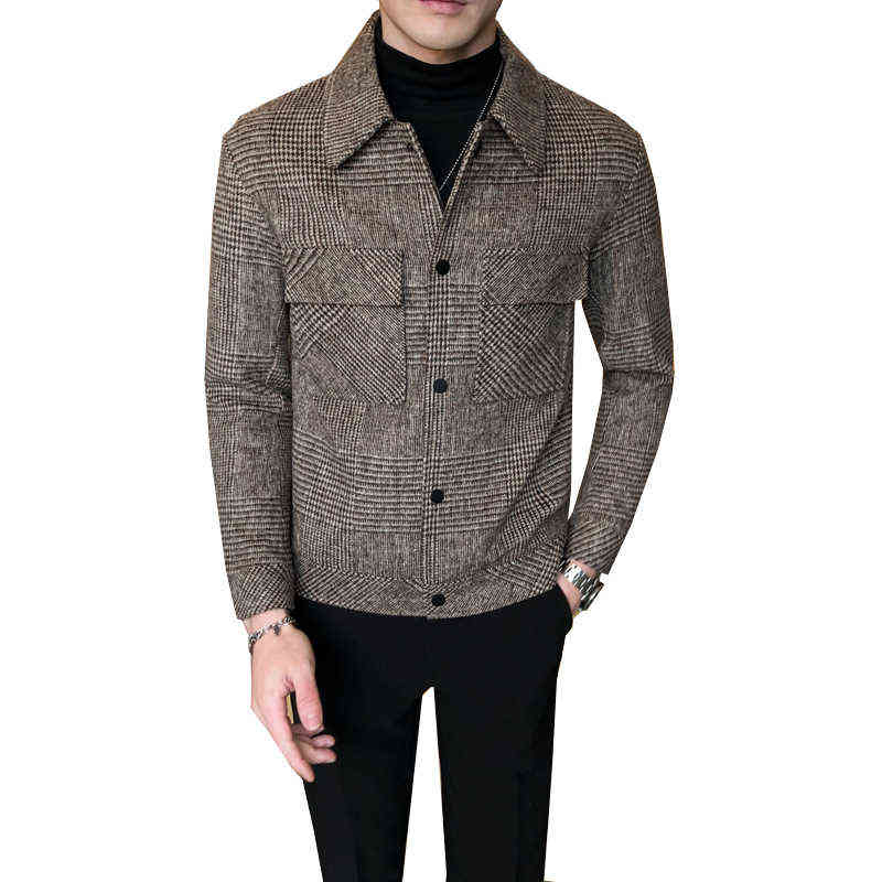 Plaid Jackets Men Wool Trench Coat Jacket Outwear Casual Slim Fit Thicker Winter Jackets High Quality Steetwear Windbreaker 211122