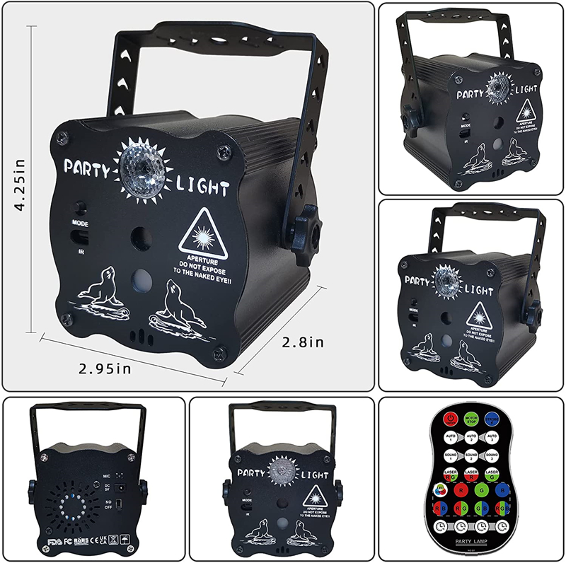 Party Stage Laser Lighting USB Charge Strobe DJ Disco Light Sound Activated Remote Control Projector Lamp for Home Birthday Bar Rave Wedding Christmas